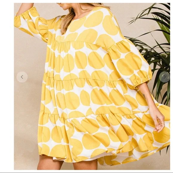14 Boho Large Polka Dot Print Quarter Sleeve Swing Dress - Picture 5 of 6